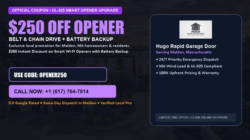 $250 OFF Smart Wi-Fi Garage Door Opener Installation in Malden, MA - Hugo Rapid Garage Door
