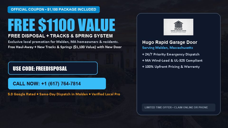 FREE Old Door Haul-Away & Heavy-Duty Tracks in Malden, MA - Hugo Rapid Garage Door